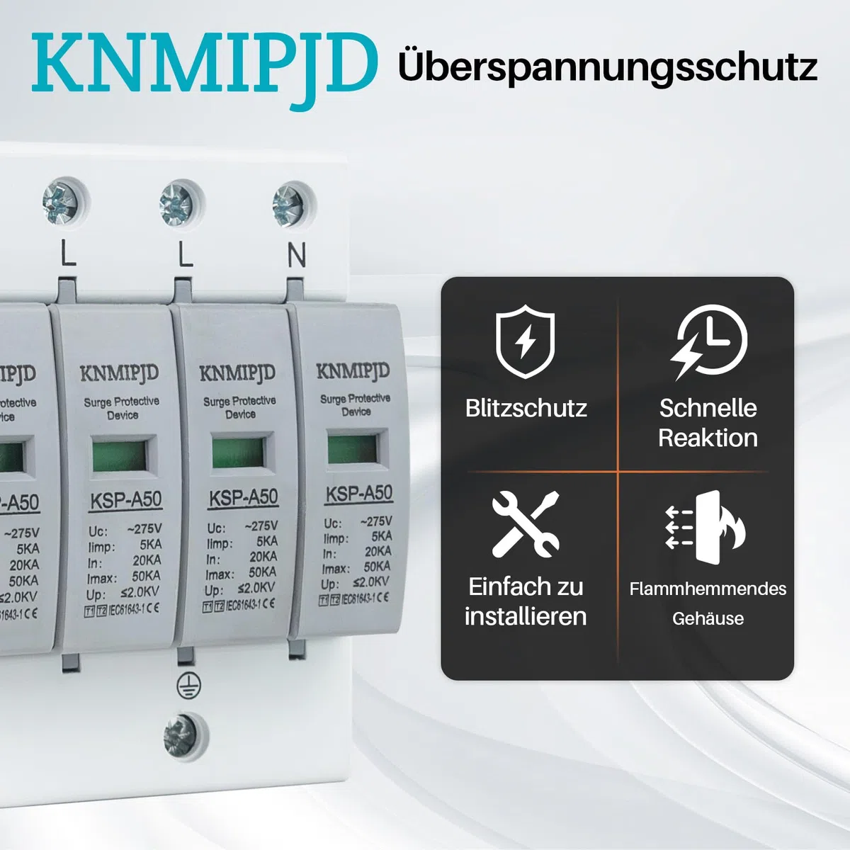 275V überspannungsschutz 4-Polig Überspannungsableiter Typ 1+Typ 2 20-50KA Überspannungsschutzgerät für PV Für den Blitzschutz (4P T1+T2 275V)
