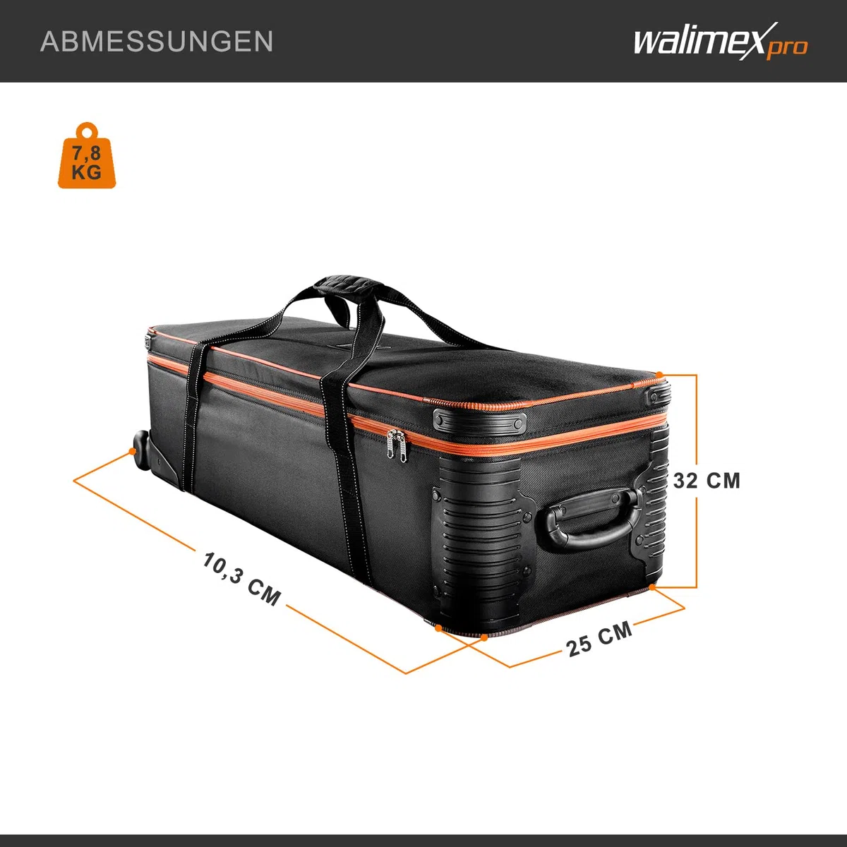 Walimex pro Trolley Studiotasche – Größe L – 1100 x 365 x 290 mm – Großräumig & gepolstert – für Studioequipment, 2-in-1 Funktion mit kugelgelagerten Rollen – Stativtasch, Kameratasche