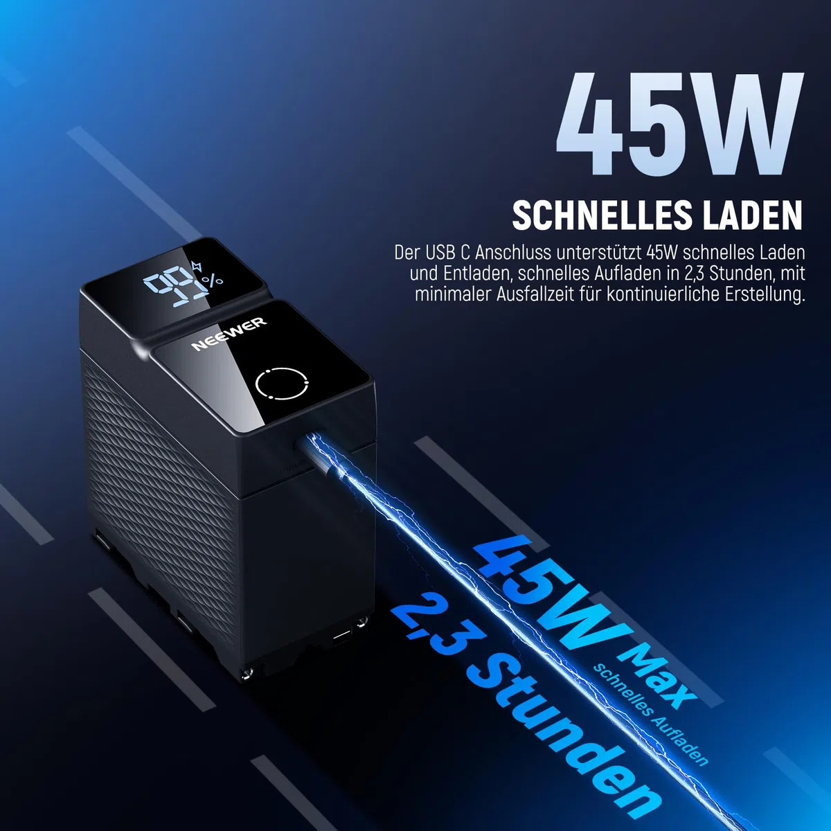 NEEWER 10500mAh NP-F970 Battery Kamera Akku Ersatzakku, PD 45W Schnellladung, OLED/USB A/USB C, für Camera Monitor Kompatibel mit Sony FX3 FX30 A7IV A7SIII Canon R5 R6 Nikon Z8, NW-F970U