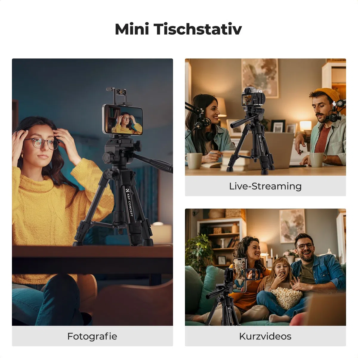 K&F CONCEPT Mini Tischkamerastativ, S233A0 63cm Kamera Stativ mit Fernbedienung, klein und tragbar für DSLR-Kameras, Camcorder, Smartphone, Projektoren und Teleskope | Tragbares Aluminium-Stativ für DSLR-Kameras, leichtes Video-Stativ für Reisen. Maximale