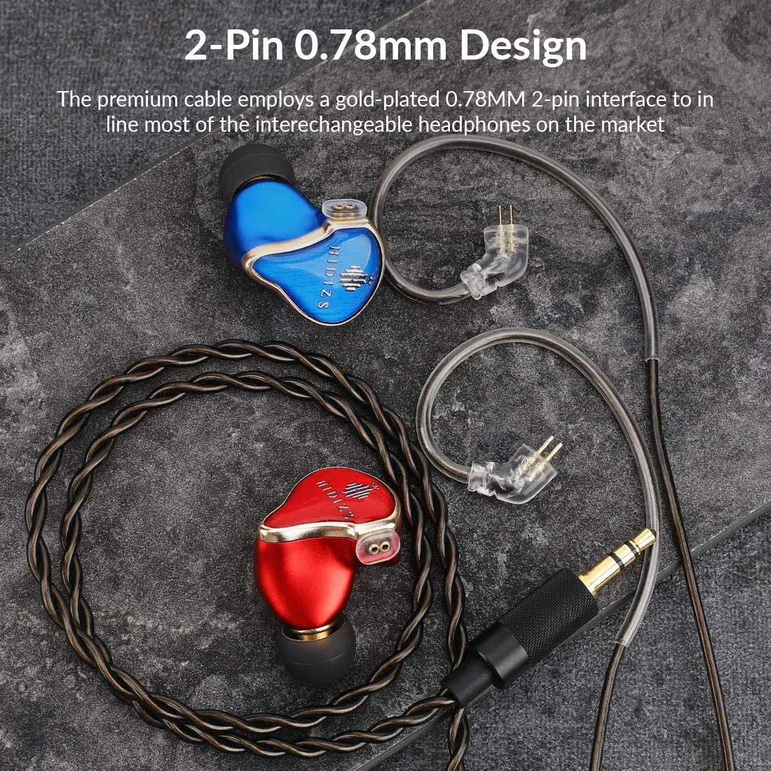 HIDIZS BL2.5 abnehmbares symmetrisches Kopfhörerkabel, 2.5 mm Stecker, Ersatz-Kopfhörer, Audiokabel, 2-polig, 0.78 mm IEM-Kabel für MS4 MS2 MS1 KZ ES4 ZSR ZST ZSR ED16 ZS10 TFZ TRN (2 0.5 mm