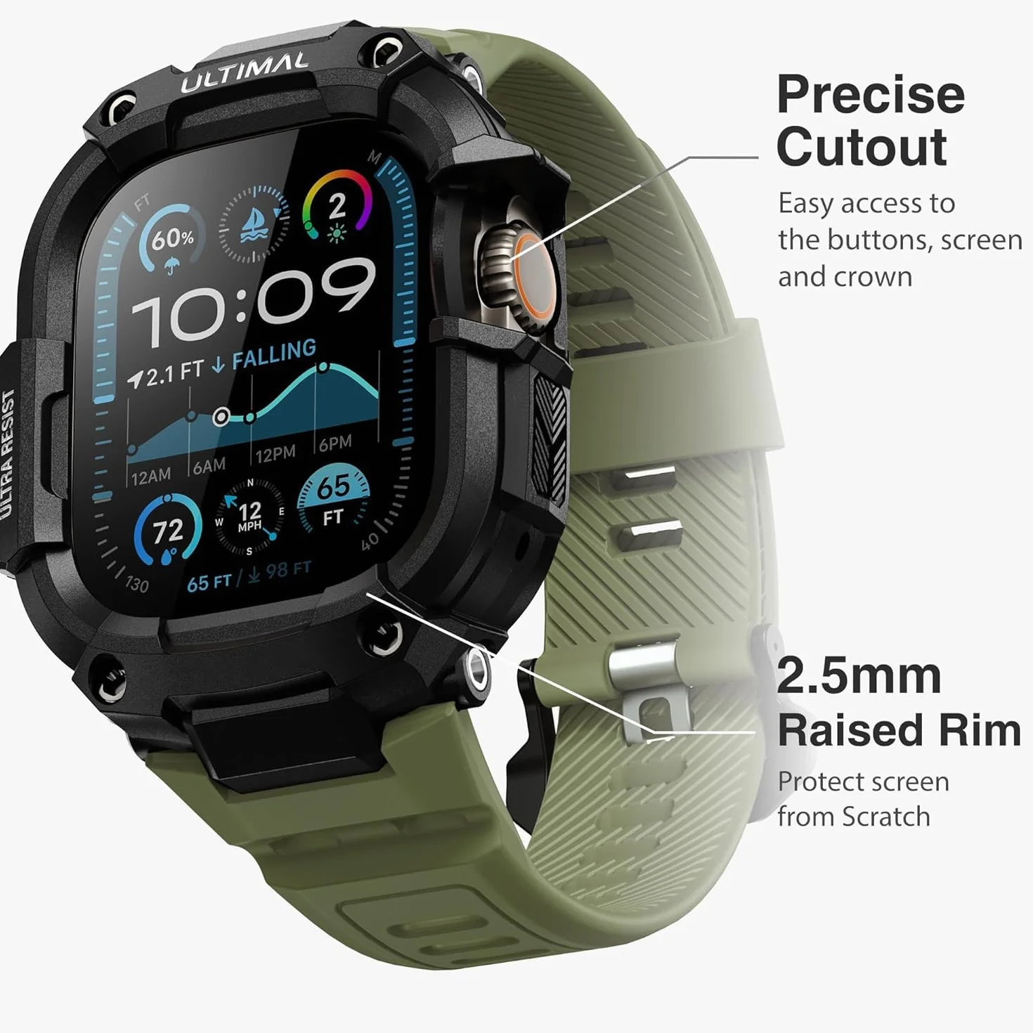 ULTIAML Schutzhülle mit Armband Kompatibel mit Apple Watch ultra 2/ultra 49mm, Einstellbar Stoßfest Sportarmband，Robustem Premium Armband (Grün)