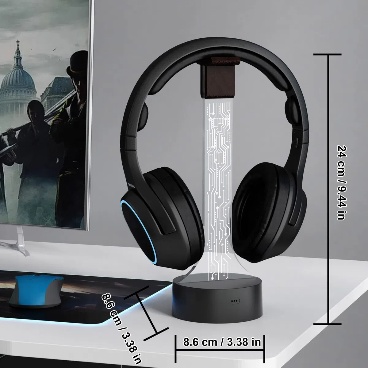 YuanDian Leuchtender Kopfhörerständer für Schreibtisch, Gaming Headset Halterung, RGB mit 16 farbigen Lichtern für Spielzimmer Dekoration, Coole Gamer Geschenke für Männer, Freund