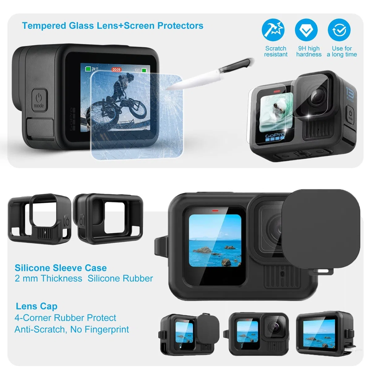 Zubehöre Kit für Gopro Hero 13 Wasserdicht Tauchgehäuse Unterwasser Schwimmender Handgriff 2X Glasfolien Displayschutz Rotfilter Silikon Schutzhülle mit Objektivabdeckung Anti-Fog-Einsätze