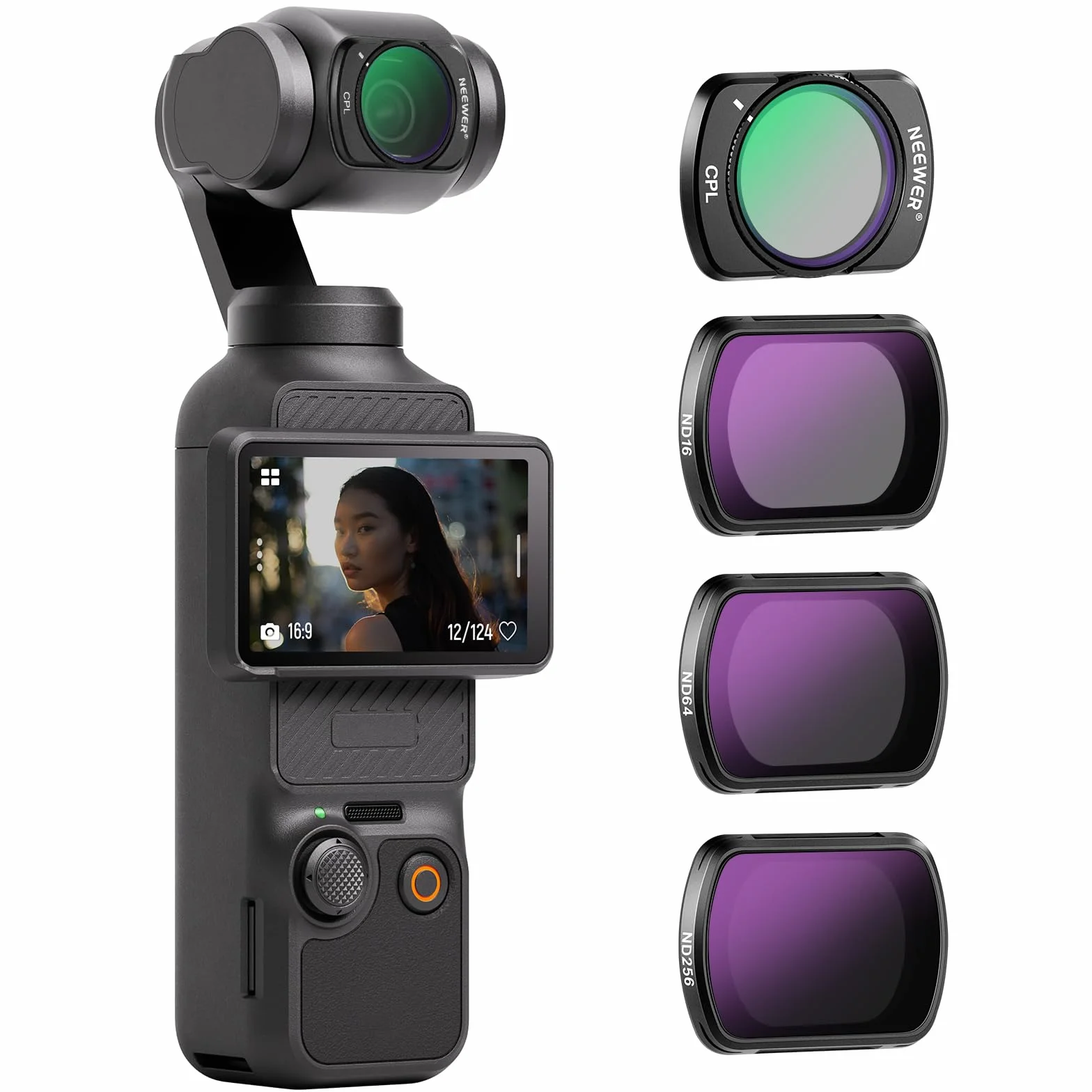 NEEWER HD CPL ND16 ND64 ND256 Filter Set kompatibel mit DJI Osmo Pocket 3 / Pocket 4 / Xtra Muse, magnetisches Gimbal Action Kamera Zubehör Set mit Neutraldichte und Polarisationsfiltern