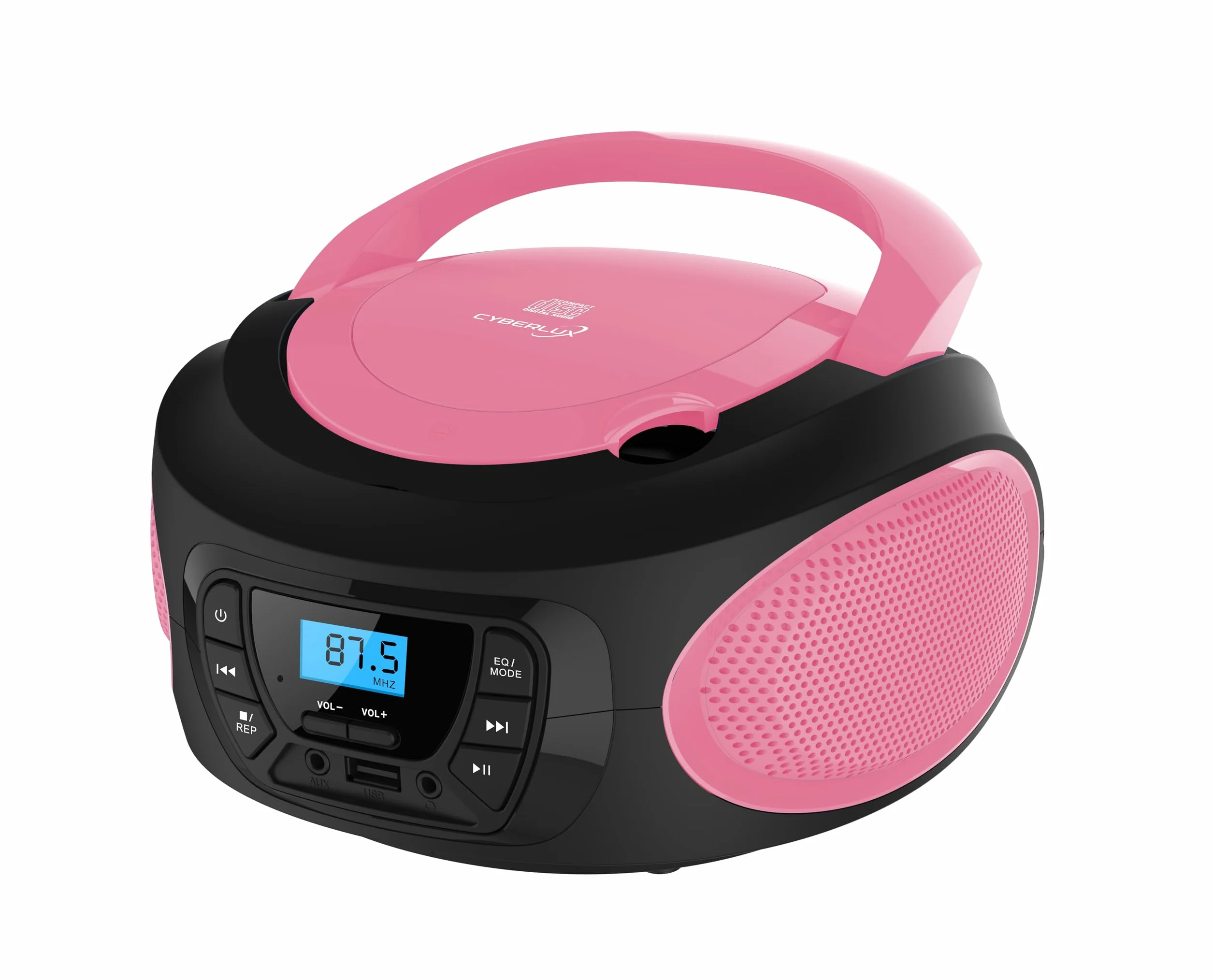 Cyberlux Tragbarer CD-Player, CD/CD-R, USB, UKW-Radio, AUX-In, Kopfhöreranschluss, Kinderradio, Boombox, CD-Radio, Stereo, Kompaktanlage, hübsches Rosa