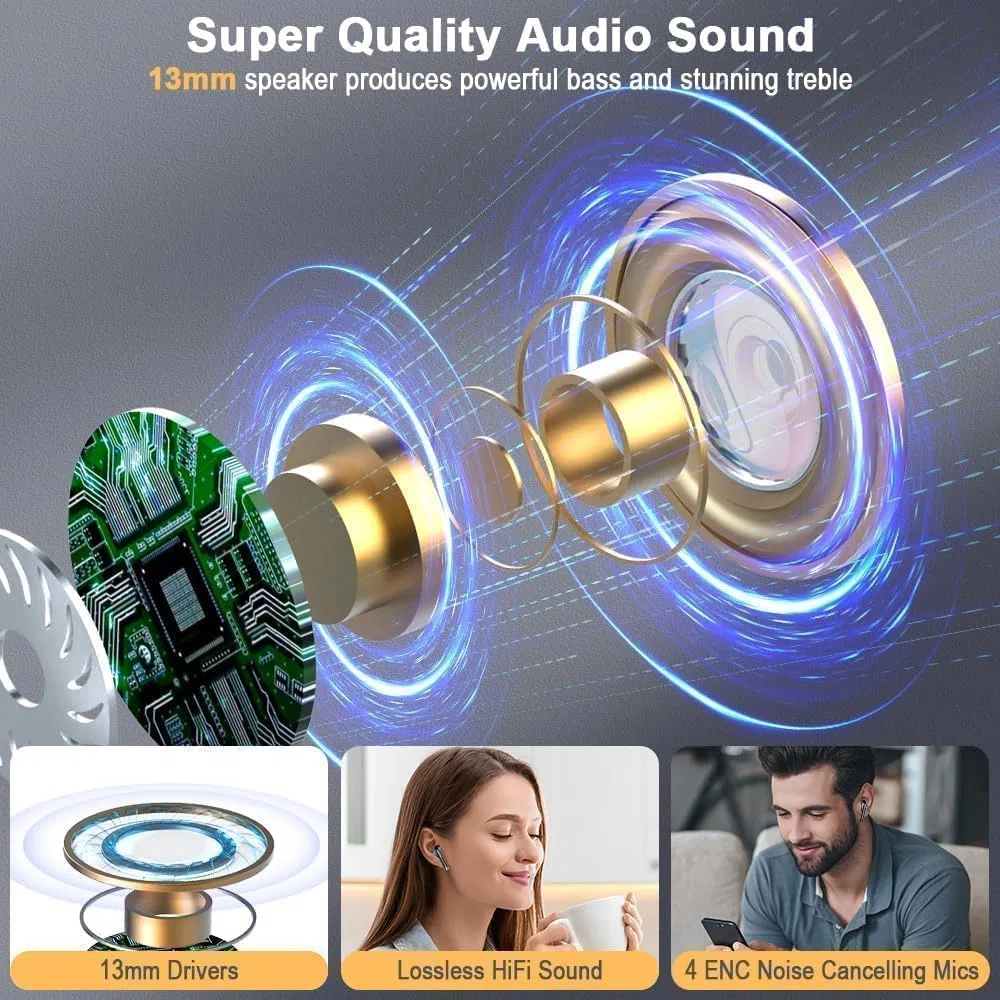 Kopfhörer Kabellos Bluetooth 5.4, 2026 Neu In-Ear Bluetooth Kopfhörer mit App EQ Steuerung, 6D Tiefer Bass/56H Kabellose Kopfhörer/6 ENC Noise Cancelling Ear Buds, IP7 Wasserdicht Ohrhörer Android iOS