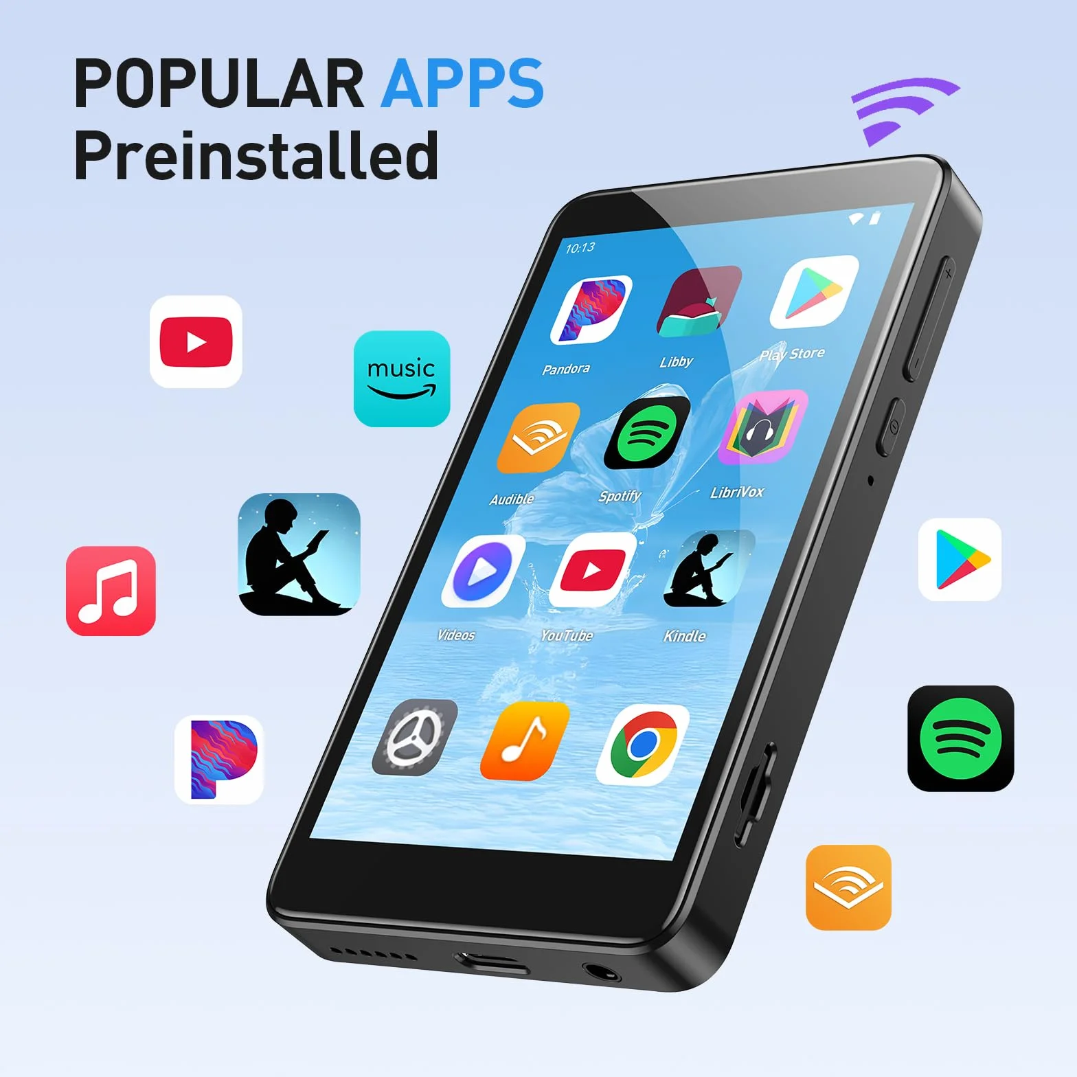 AGPTEK 96 GB MP3 Player Spotify mit Bluetooth und WLAN, 4 Zoll Touchscreen Android 14 MP4-Musikplayer, Unterstützung von Audible, APP, FM Radio, Amazon Musik, bis zu 1 TB, Schwarz