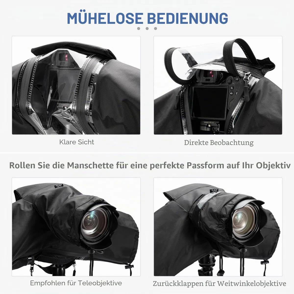 Canon Sony Nikon DSLR Regenschutz - Upgraded Transparent Window Design, Wasserdicht, Schwarz Nylon, Kompatibel mit Kamera + Objektiv bis 180x140x230 mm