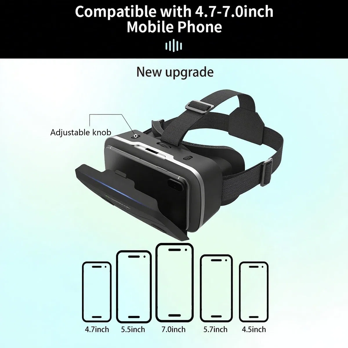 VR Brille Handy, Virtual Reality 3D Brille, Anti-Blaulicht, kompatibel mit iOS und Android 5,0-7,0 Zoll Smartphones (Black)