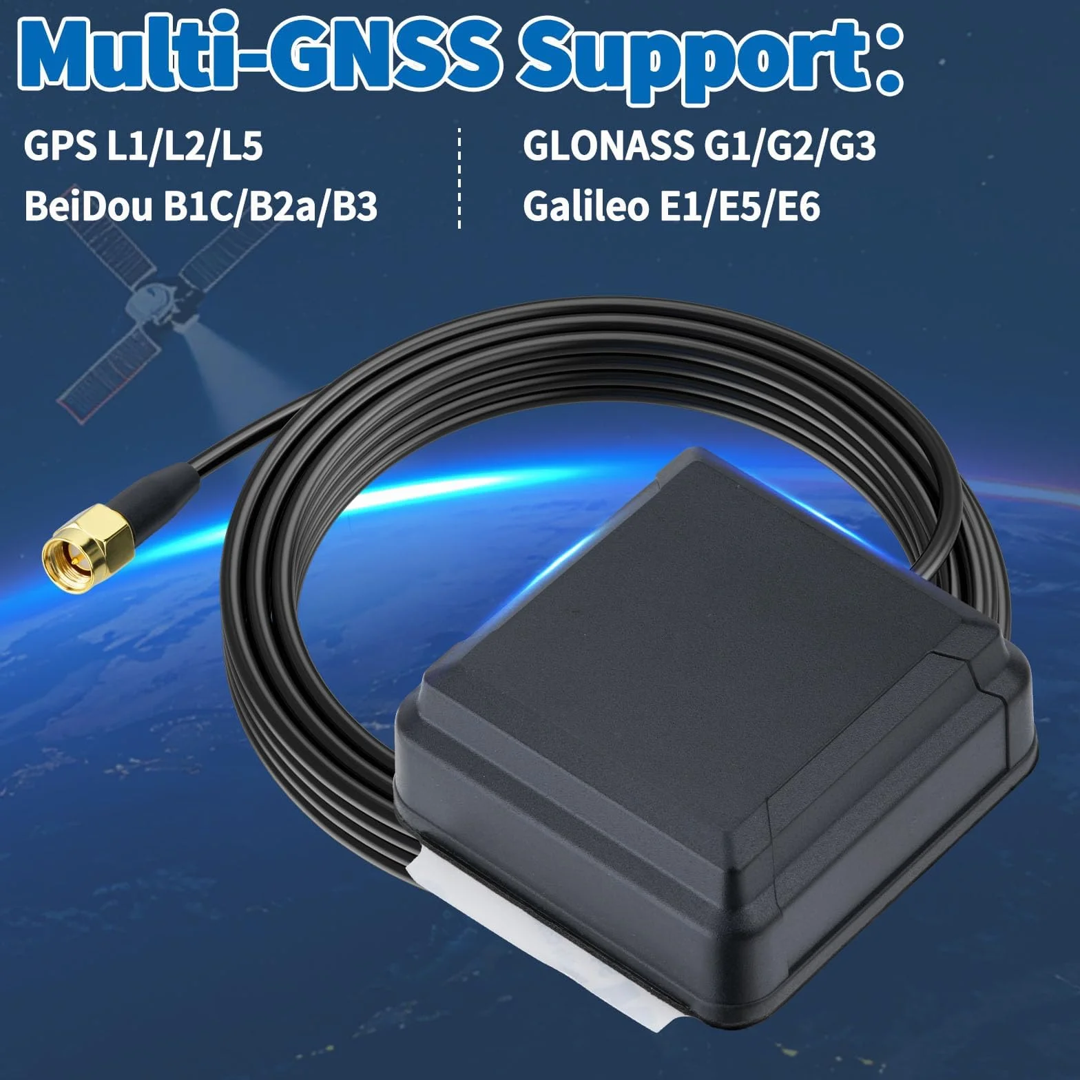 Bingfu Quad-System GNSS Antenne für GPS BeiDou GLONASS Galileo Signalempfang, 28dB High Gain, Wasserdicht, SMA Anschluss, 3-12V Weitspannungsbetrieb für Fahrzeug, Drohne, Marine und IoT-Tracking