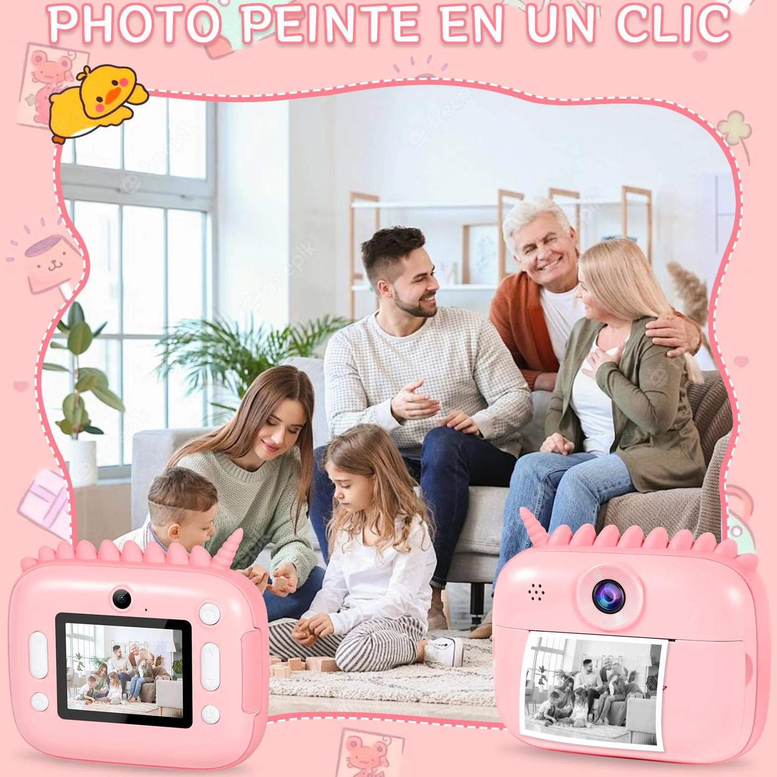 Kinderkamera, 48MP 2.4 Zoll Bildschirm, Sofortbildkamera mit 32G Karte, Druckpapier & Farbigen Stiften, 1080P HD Video, Geschenk für Kinder 3-12 Jahren
