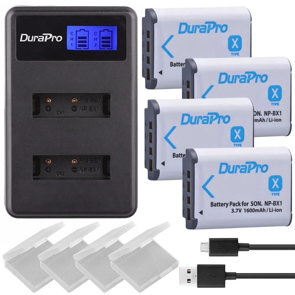 Durapro 4X NP-BX1 Akku + LCD Dual USB Ladegerät für Sony NP-BX1 Akku Sony DSC-RX100 RX100 II DSC-WX500 HX300 HX400V WX300 WX350 HDR AS100v AS200V AS15 AS30V AS300 M3 M2 Camcorders