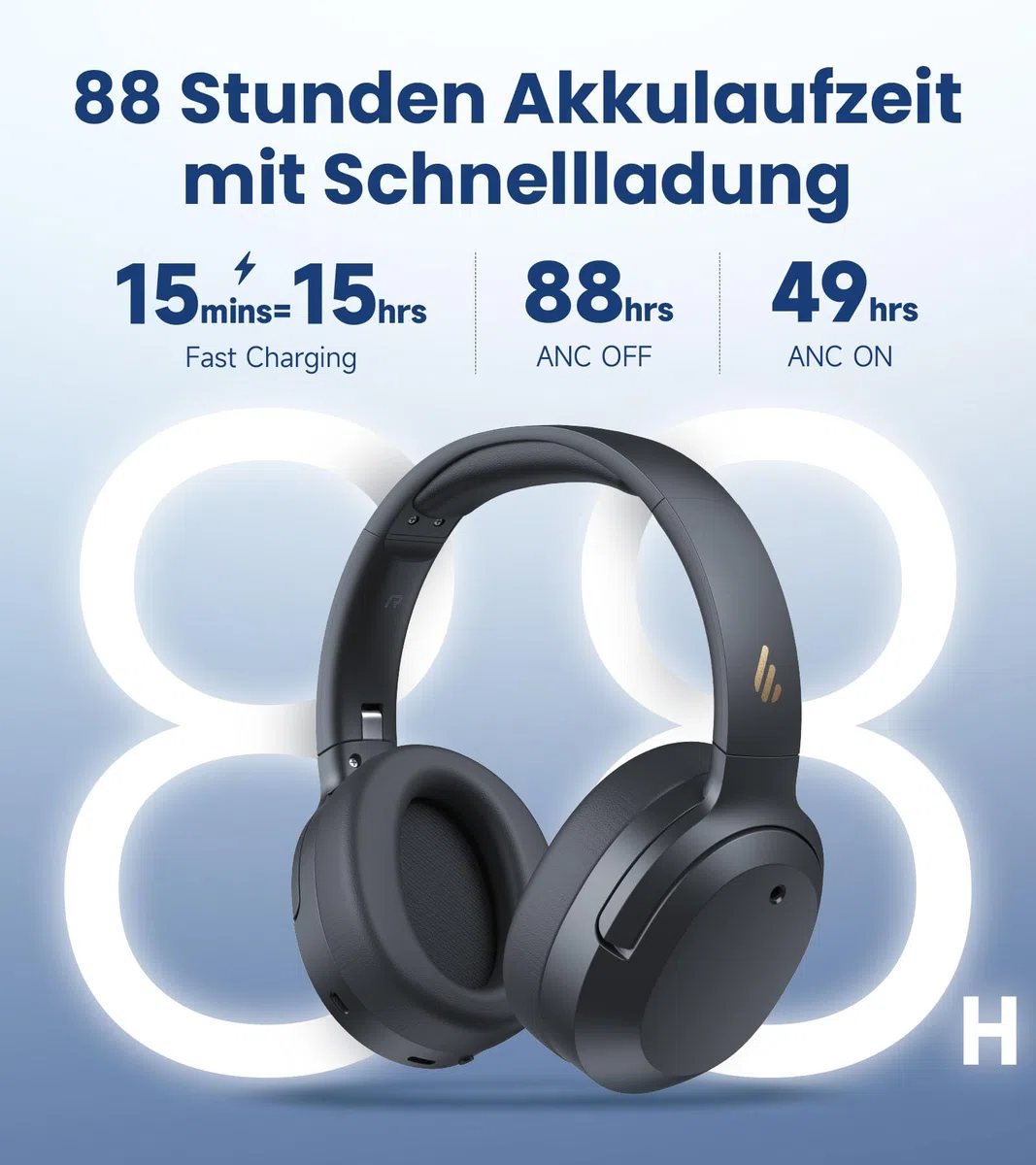 Edifier W820NB Plus Gen 2 Faltbarer Bluetooth V6.1 Over-Ear-Kopfhörer mit -49 dB Geräuschunterdrückung, kabellos und kabelgebunden, Hi-Res-Audio, 88 Stunden Spielzeit, räumlicher Klang (Dunkelgrau)