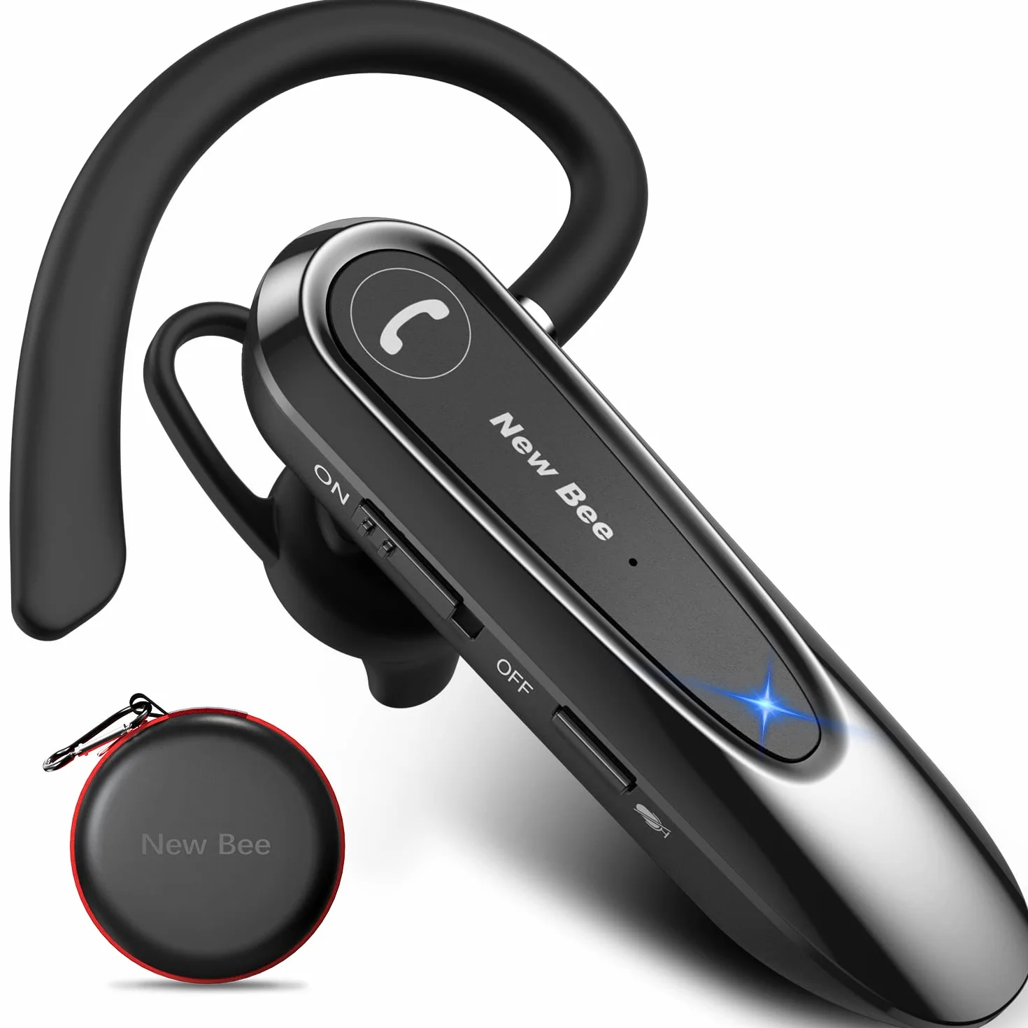 New Bee Bluetooth Headset Wireless Freisprech Telefon mit Dual Mic V5.0 Freisprech-Bluetooth-Ohrhörer mit 20 Stunden Sprechzeit Mic Mute Zwei-Geräte-Verbindung für iPhone, Android und Laptop
