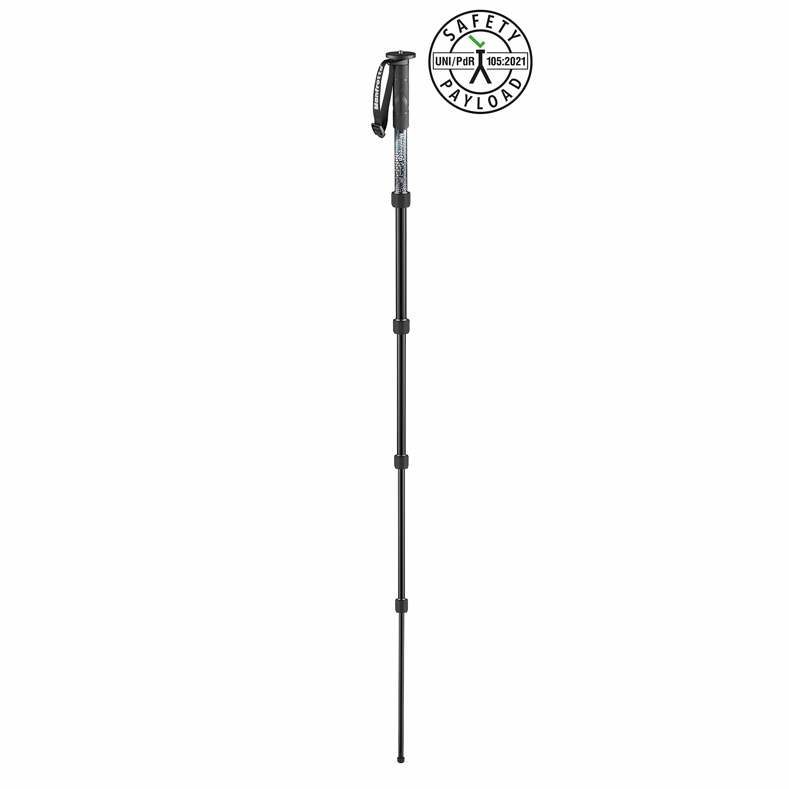 Manfrotto Element MII MMELMIIA5BK, leichtes Alu-Reise-Einbeinstativ, 5 Segmente, Handgelenkschlaufe, Gummigriff, Drehverschlüsse, Traglast bis zu 16 kg, für Kompakt-, spiegellose und DSLR-Kameras