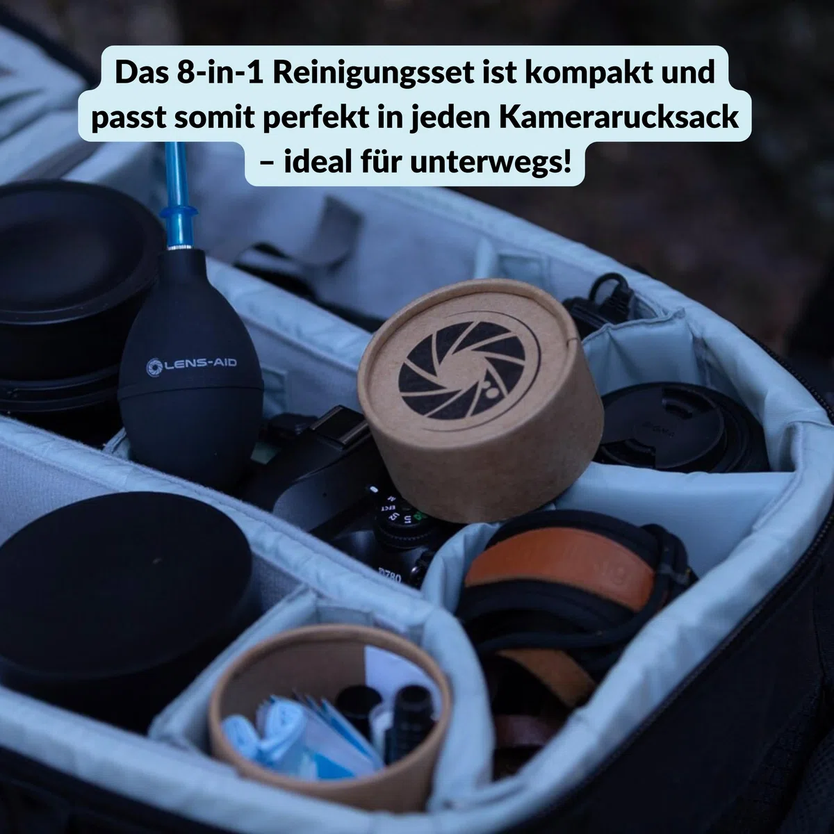 LENS-AID 8-in-1 Kamera Reinigungsset für Vollformat, APS-C & Objektiv - Mit Flüssig-Reiniger, Mikrofasertuch, Reinigungsstäbchen, feuchten Reinigungstüchern, Reinigungsstift, Blasebalg & mehr