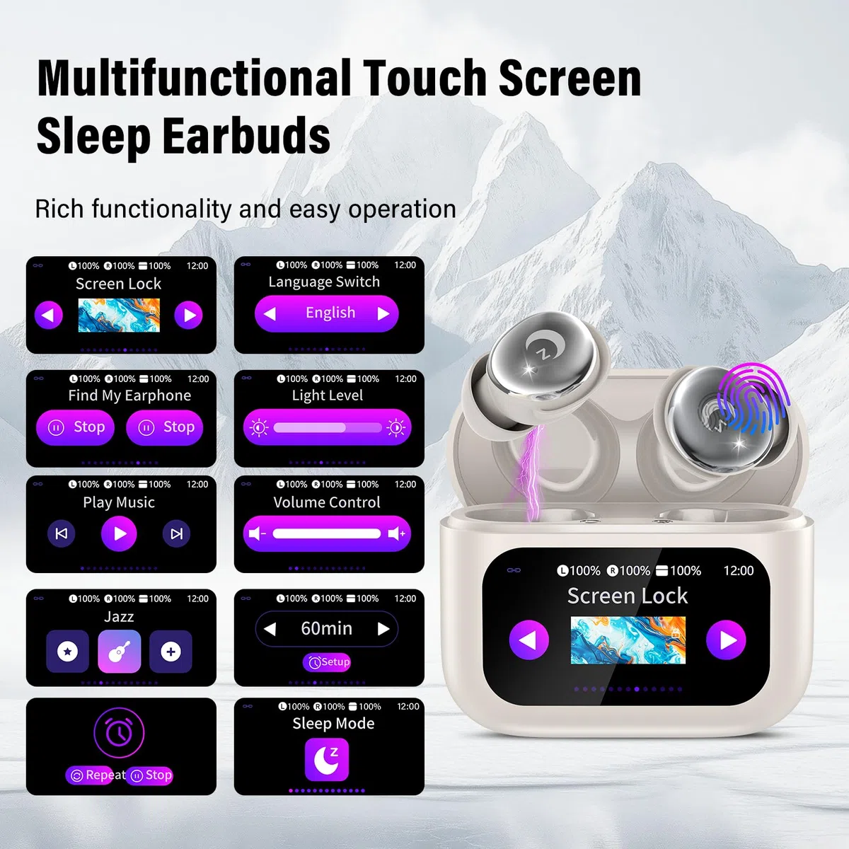 VEKJ Bluetooth Kopfhörer, Mini 48H Schlafkopfhörer Bluetooth 5.4 mit Touchscreen, 2025 Neue in Ear Kopfhörer Kabellos mit ENC Noise Cancelling, IPX7 Ohrhörer mit Immersiver Deep Bass Ohrhörer, beige