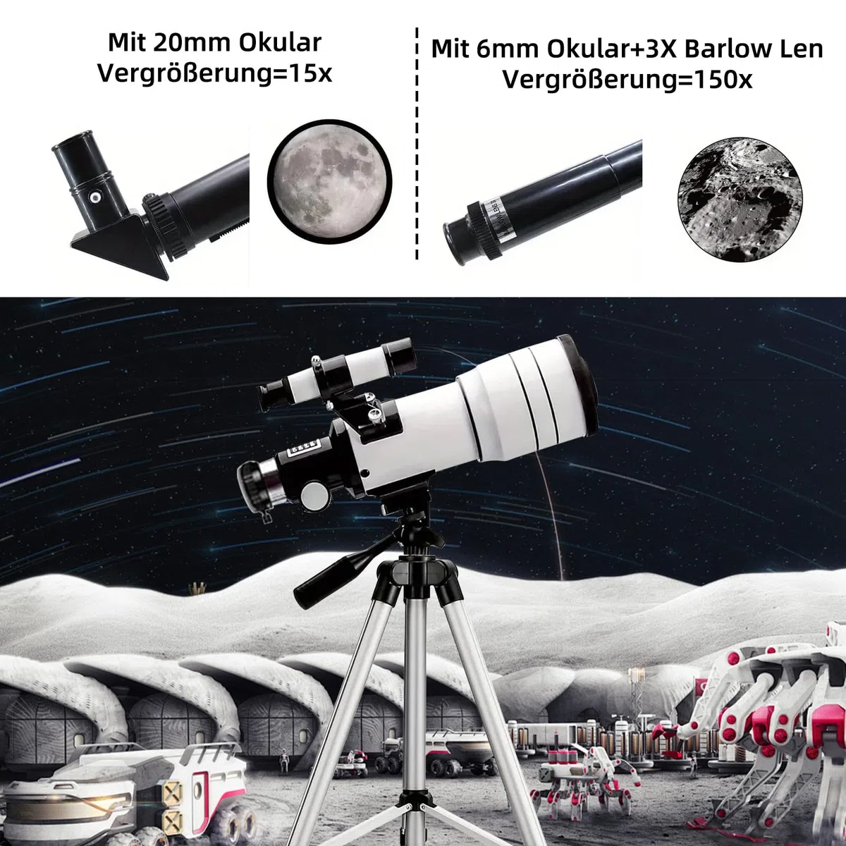 ACESOME Teleskop für Kinder Erwachsene, Telescope Astronomy Vergrößerung 15-150x, 70mm Spiegelteleskop, Teleskop mit Handyhalterung und Sonnenfilterfolie