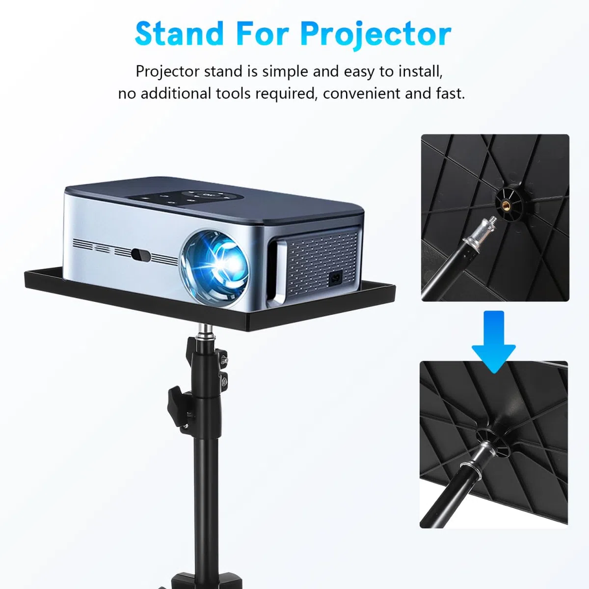 Hemobllo Beamer Ständer Höhenverstellbar 40-110 cm, Tragbares Projektor Stativ mit Ablage, Multifunktionaler Laptop Ständer Bodenständer für Heimkino, Büro und DJ Pult, 1/4 Zoll Schraube