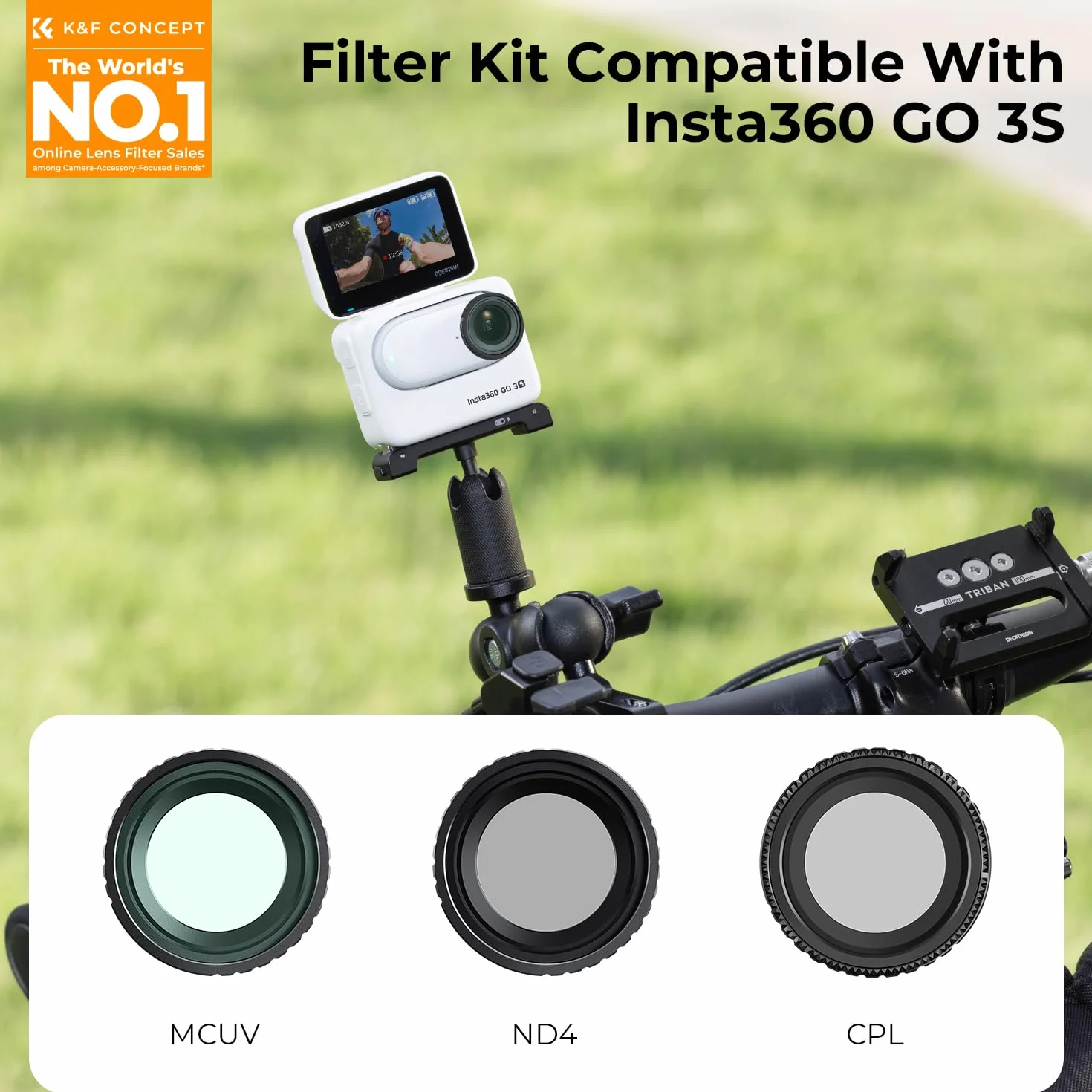 K&F CONCEPT GO3S UV+CPL+ND4 Filter kompatibel mit Insta360 GO 3S, Action Kamera Zubehör, Polarisator ND Filter, mehrfach beschichtetes optisches HD Glas