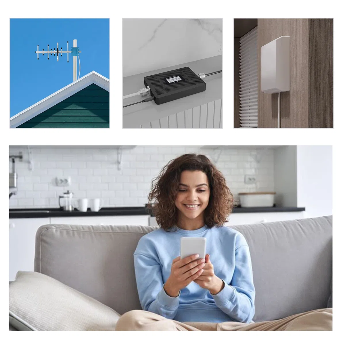 Signalverstärker 2G/3G/4G Triband 900/1800/2100MHz Band 8/3/1 Mobiltelefon Signal Repeater Kompatibel mit E-Plus, O2, T-Mobile, Vodafone