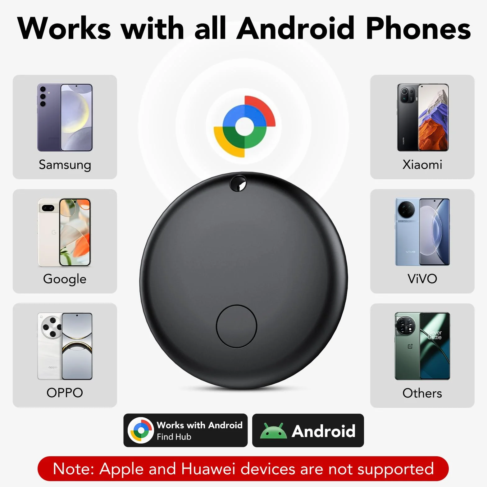 Tracker Tag Android Smart Tag, Schlüsselfinder KeyFinder kompatibel mit Google Mein Gerät Finden APP (Android NUR), Bluetooth Key Finder für Gepäck/Taschen/Koffer/Brieftasche (4er Pack)