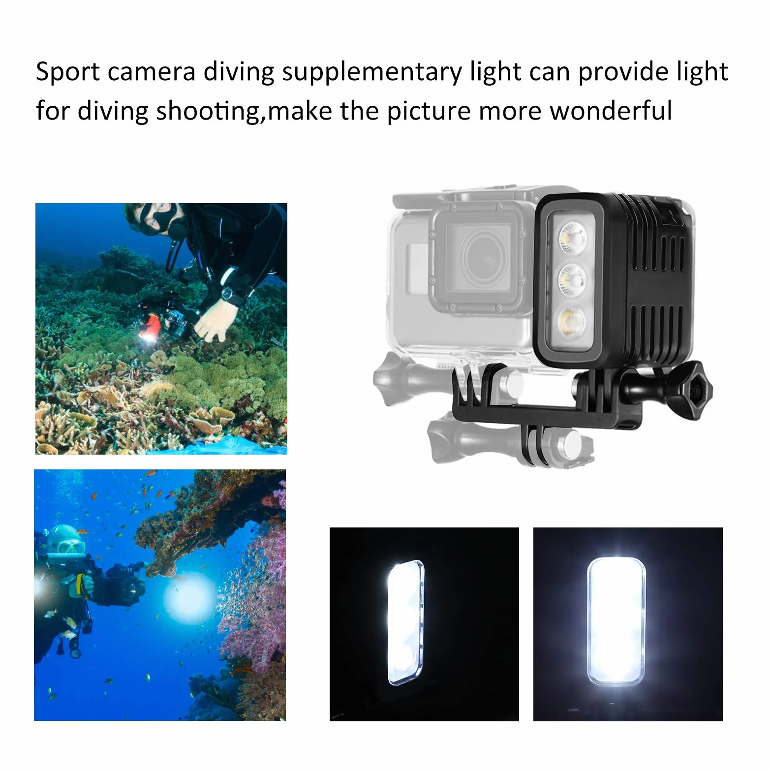 45M Wasserdichte LED Video Tauchfülllicht Unterwasser für 4/3+/3/2/1, Sj4000, Yi, 5/6 Session, Tauchlicht mit 3 Modi Hoch/Niedrig Helligkeit
