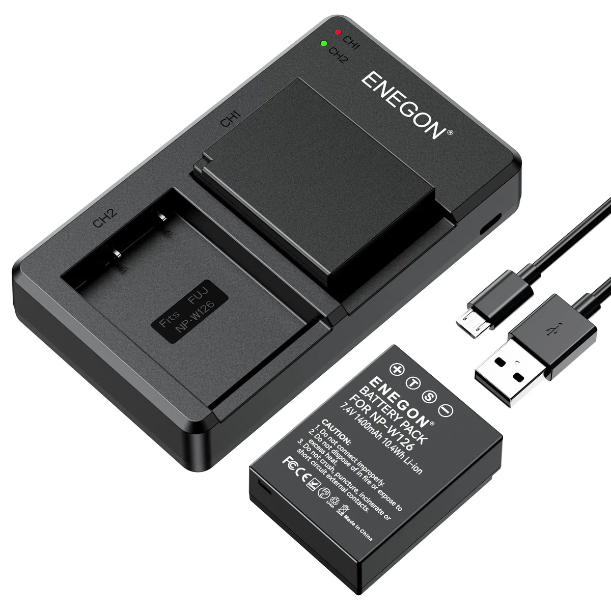 ENEGON NP-W126S/NP-W126 akku (2 Stück) für Fujifilm XT30III, XM5, X100V, X100VI, X-T1/T3/T100, X-A1 X-E1 X-E2 X-E3 X-M1 X-Pro1 HS30EXR HS35EXR HS50EXR und Dual USB Ladegerät