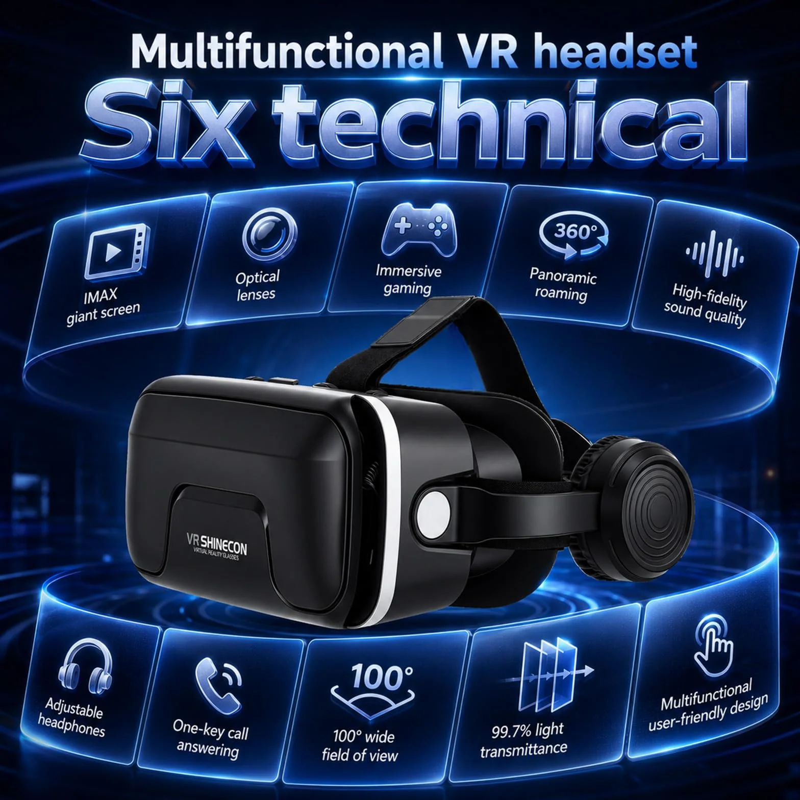 VR Brille Handy 3D,Mit Kopfhörern,Hd-Anti-Blaulicht-Linsen,Angenehm Zu Tragen Und Schützt Die Augen,Kompatibel Mit Smartphones iPhone&Android (4,7–7,2"),Virtual Reality 3D Headset Für Gaming,Filme