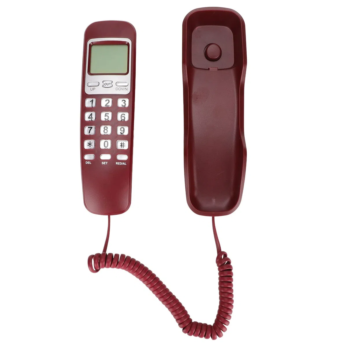 ASHATA Schnurgebundenes Telefon, Kleines Kabelgebundenes Festnetztelefon mit LCD-Display, Schnurgebundenes Telefon mit Flash-Wahlwiederholung für das Home Office(Rot)
