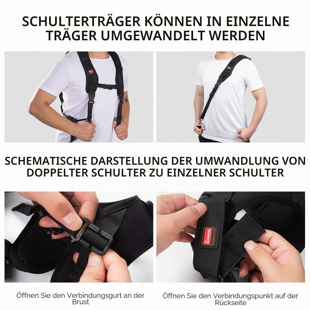 ZTO Ztowoto Kameragurt doppelten Schulter-Trageriemen Harness Quick Release Adjustable Dual-Kamera Haltegurt und Sicherheit Tether für DSLR SLR Kamera (ztowoto-1)
