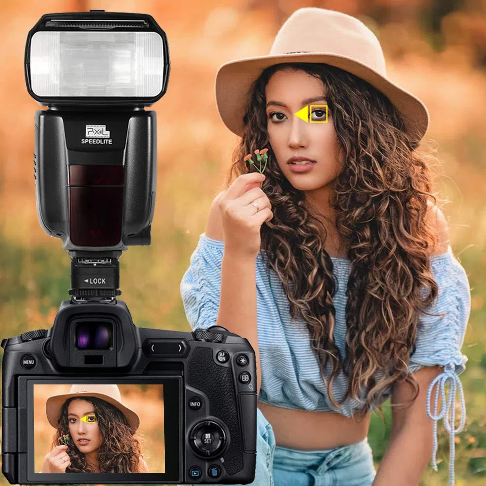 Pixel TF-321 E-TTL Blitzschuh-Adapter mit extra PC-Sync-Port für Canon DSLRs und Blitzgeräte