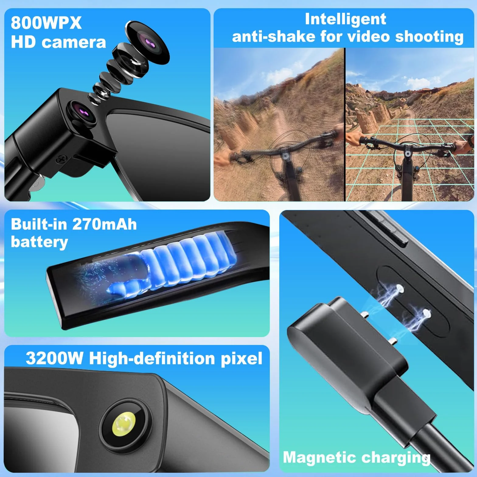 AI Smart Camera Brille, AI Glasses with 8MP Anti-Shake Photochromic Lenses HD 4K Video, Foto, BT-Anrufe, Simultanübersetzung, AI Objektidentifizierung, für Outdoor Radtouren Wandern Reisen
