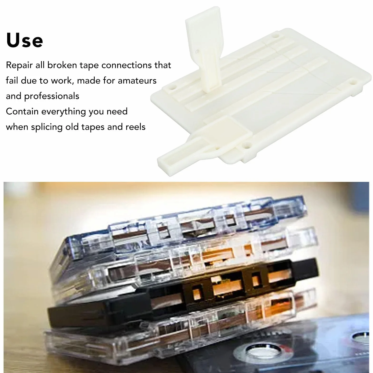 Band Spleißset mit Anschlussplatte und Schneidemesser | Kassettenband-Reparaturset Reel to Reel Tape Splicing Kit Bandspleißwerkzeug für 1/4 1/2 1/8 10 Zoll Kassetten Reparatur