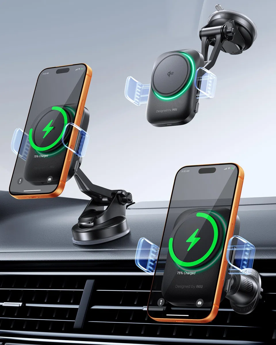 INIU Handyhalterung Auto mit Ladefunktion, 15W Qi2 Handyhalterung Auto Induktives Laden für Entlüftungsclip Instrumententafel Windschutzscheibe, Kfz Ladegerät für iPhone 17 16 15 14 13 12 Pro Max etc