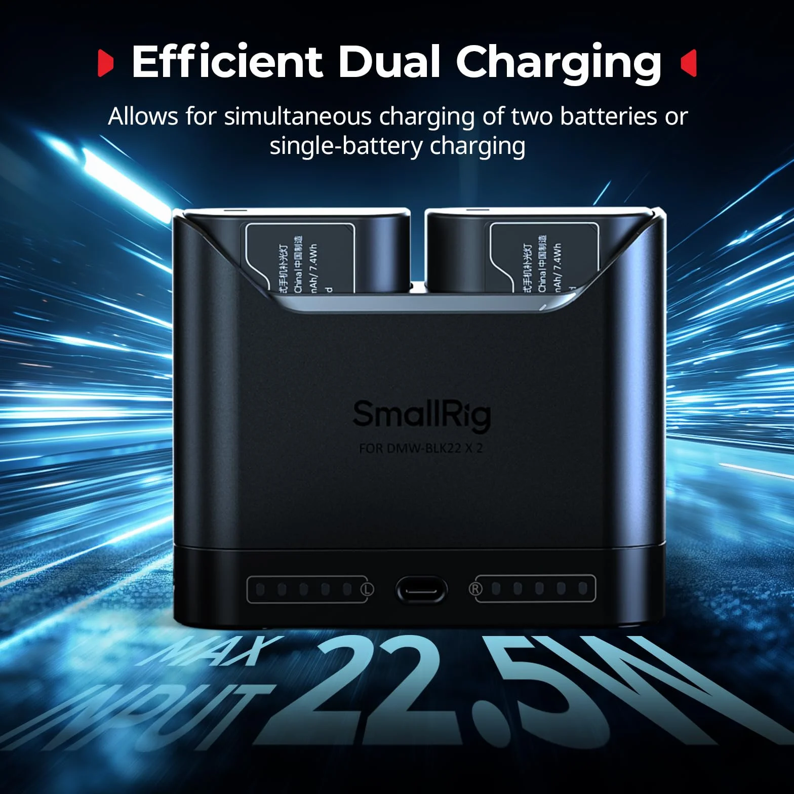 SMALLRIG Akkupack für Panasonic DMW-BLK22, 2 Wege Ladegerät mit 1940mAh Akkuladung, voll kompatibel zu Panasonic Lumix GH5, GH5 II, GH6, GH7, S5, S5-5487
