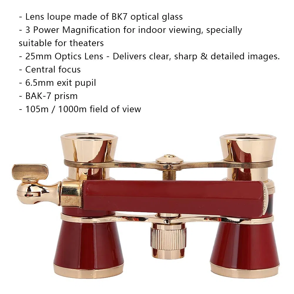SYH&AQYE 3 X 25 mm Tragbares Opernfernglas, Opernbrille mit Zentralem Fokus und BAK 7 Prisma für Erwachsene, Kinder, Frauen in Der Konzerttheateroper(Rot)