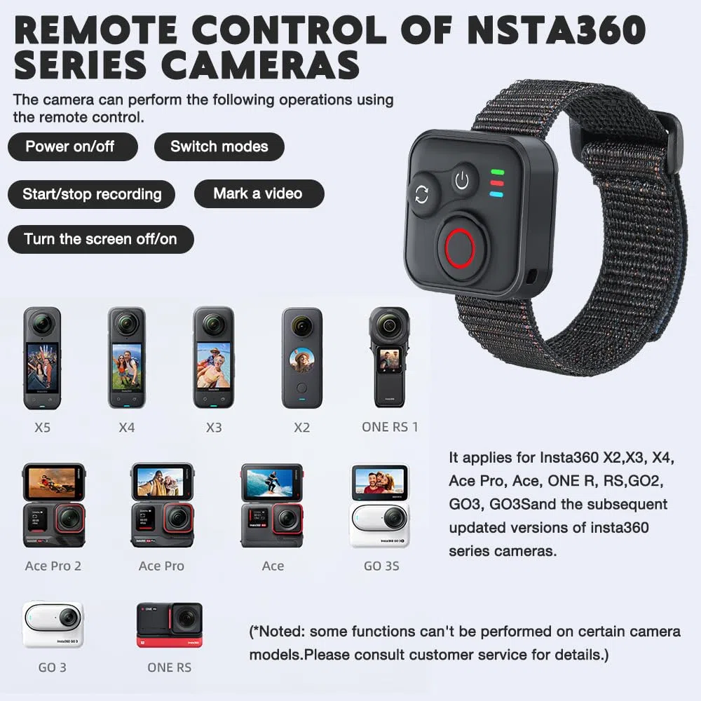 NAVESO Bluetooth Fernbedienung für Insta360 X5/X4/X3/Ace Pro 2/Ace Pro/GO3S/GO3/GoPro Hero 13/12/11/IOS/Android, Kabellose Smart Fernbedienung mit Handschlaufe zur USB-Ladekabel 50M Reichweite