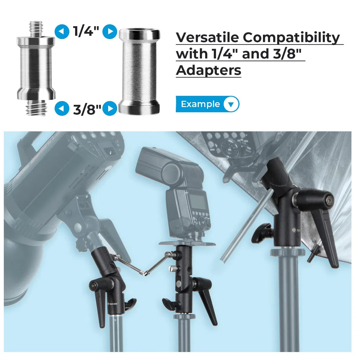 Blitzneiger Schirmhalter mit 1/4" auf 3/8" und 3/8" auf 1/4" Spigot Gewindeadapter