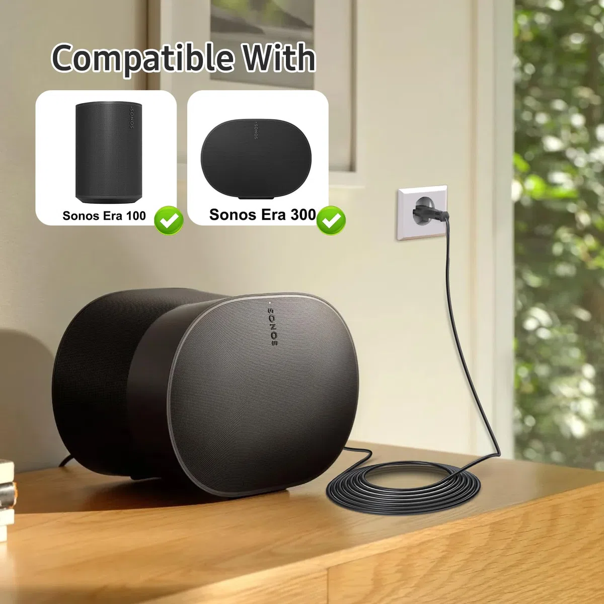 KFD ERA 100 Kabel Stromkabel für Sonos ERA 100 & ERA 300 Smart Speaker Mini Sub Lautsprecher Netzkabel Ersatzkabel Eurostecker Verlängerung Adapter Anschlusskabel (1er-Pack) (2,5 Meter, schwarz)