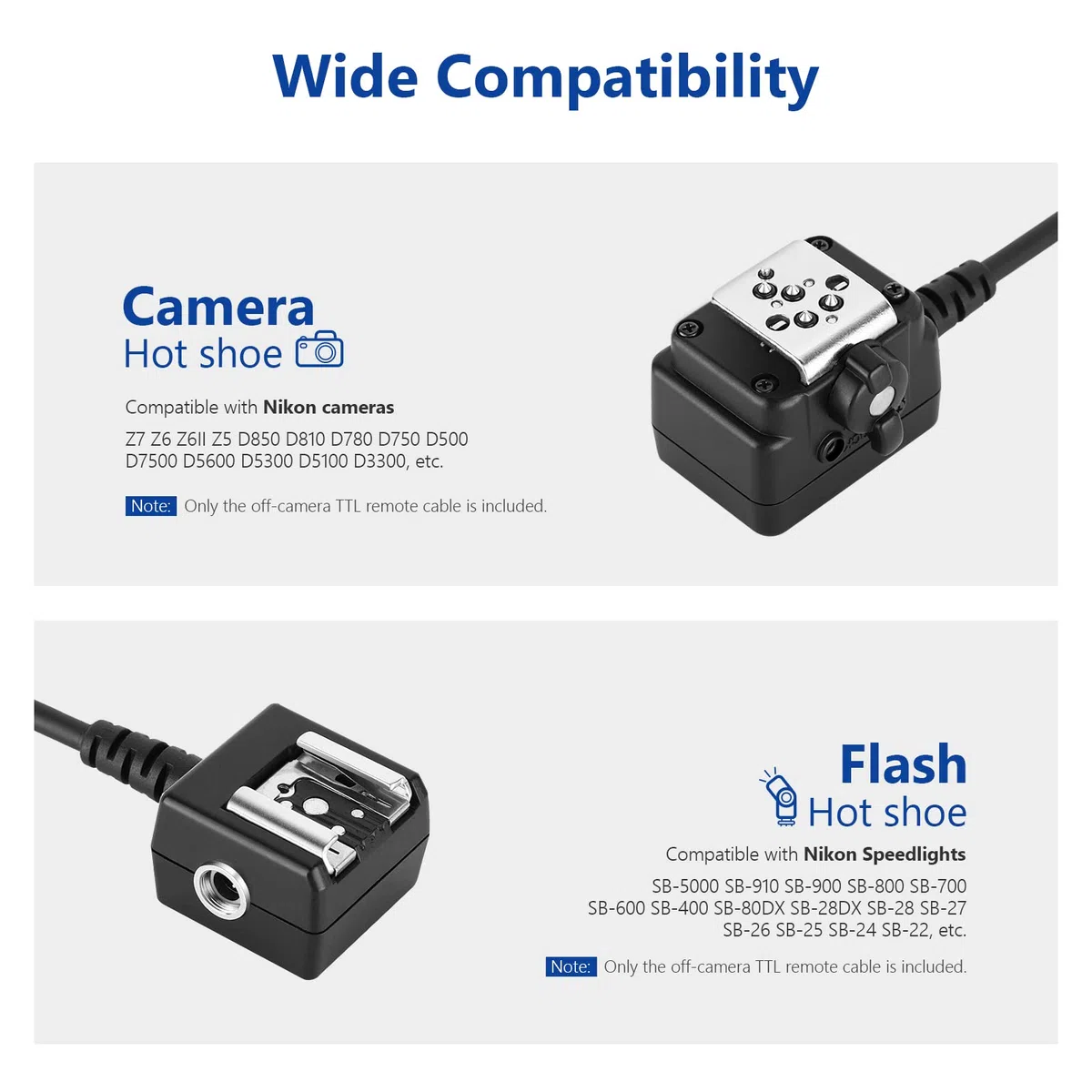 NEEWER 2m TTL Off-Kamerablitzkabel Kompatibel mit SB-5000, SB-910, SB-900, SB-800, SB-700, SB-600, SB-400, Nikon Z7, Z6, Z6II, Z5, D850, NEEWER 750II, NW420, NW655, Z1 Blitze