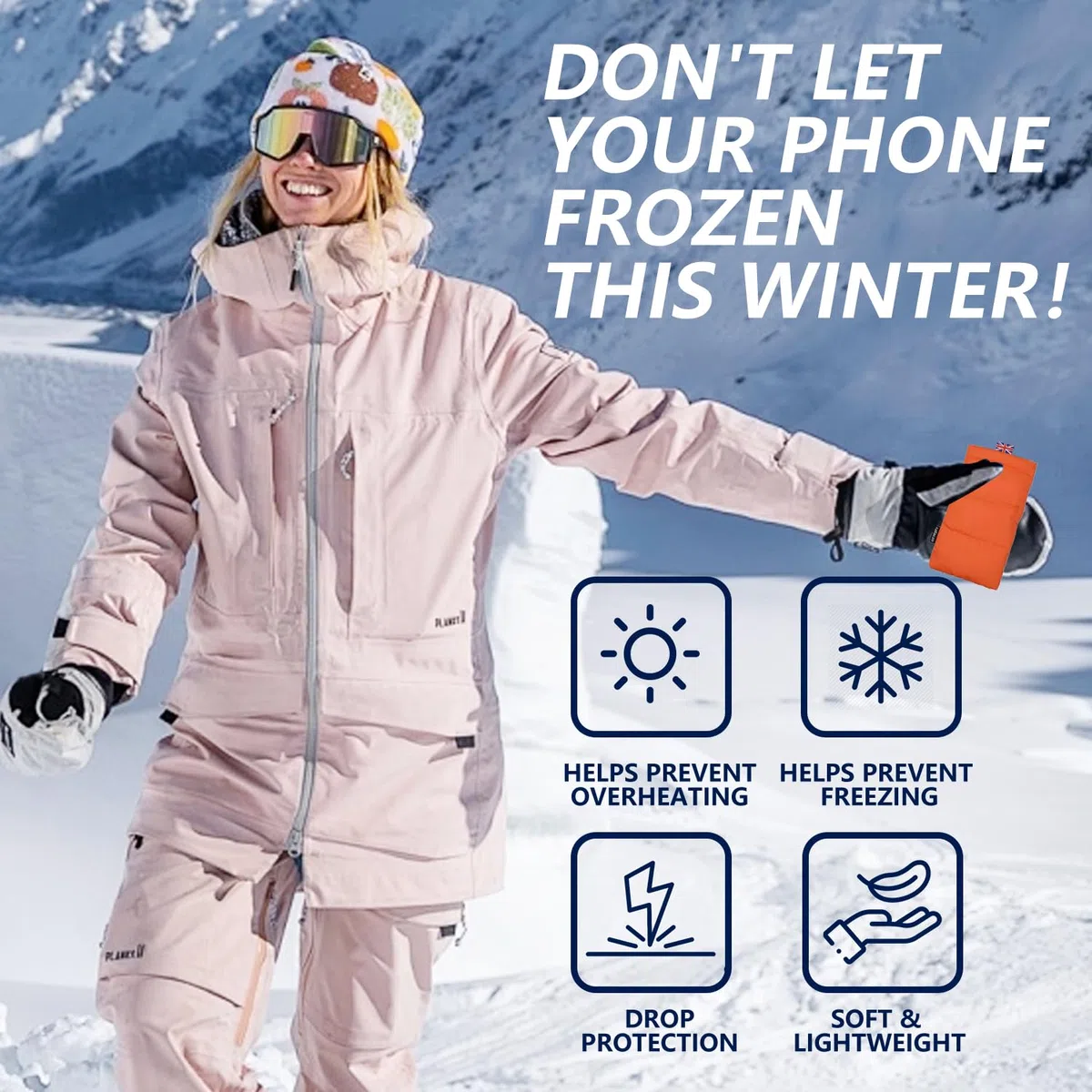Thermo-Handyschutzhülle für Camping, Wandern, verhindert Einfrieren, verlängert die Akkulaufzeit, warme Outdoor-Schutzhülle für iPhone, Samsung Galaxy, Babyblau