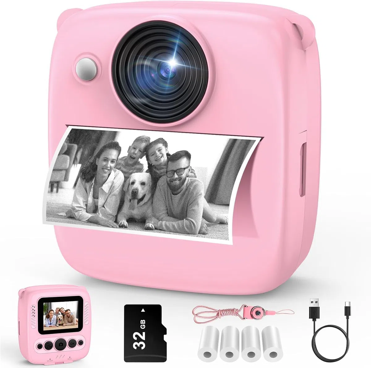 kamera Sofortbildkamera, Kamera mit 32GB Karte & 4 Bände Druckpapier, 48MP Sofortbildkamera mit 1080P Digitalkamera für , Geschenke für Mädchen und Jungen von 3 bis 12 Jahre
