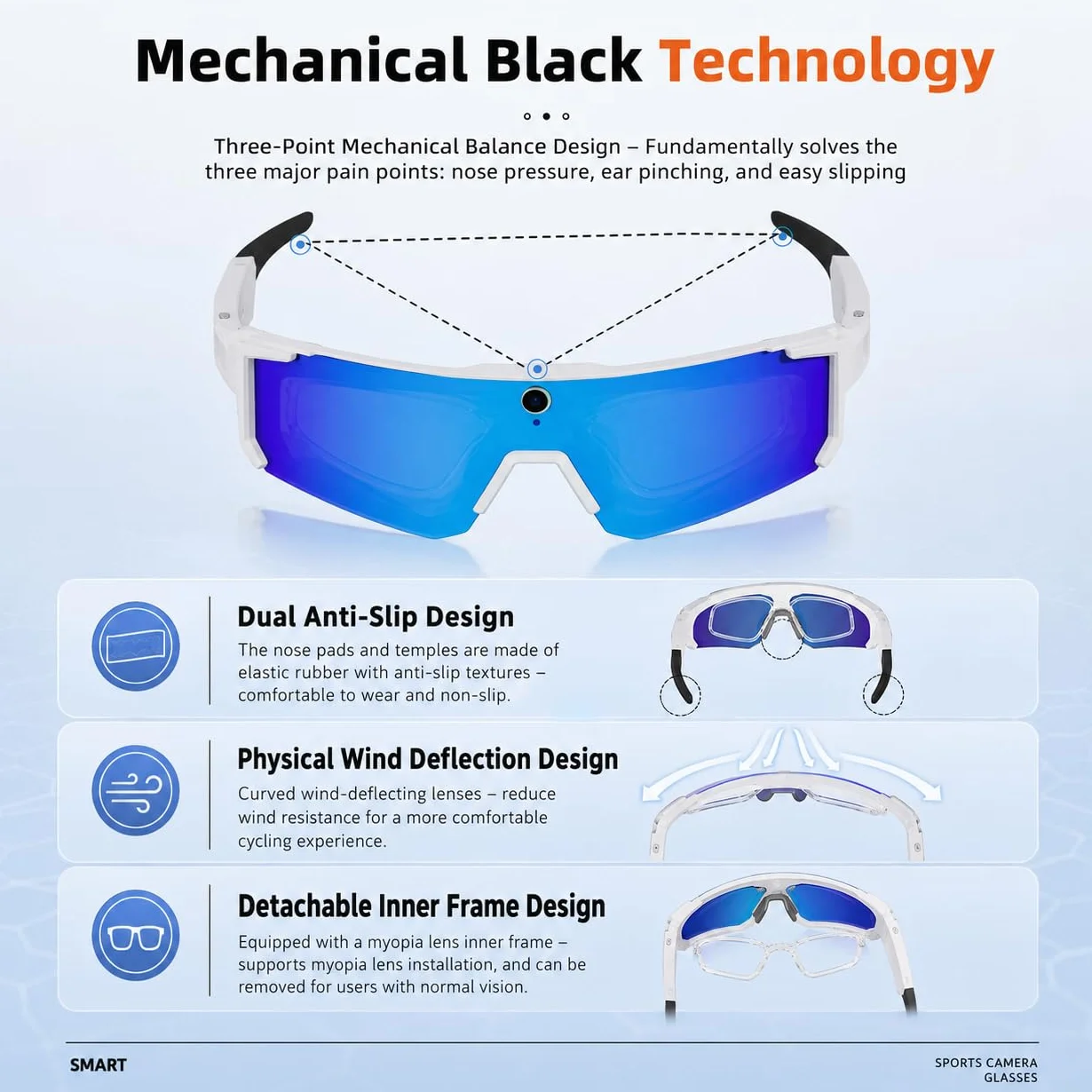 4K AI Smart Glasses mit 8 MP Kamera, Smart Brille mit Kamera und Bluetooth, KI Brille mit Sprachsteuerung, EIS-Stabilisierung und IP54 Schutz für Radfahren, Skifahren, Wandern (Schwarz)