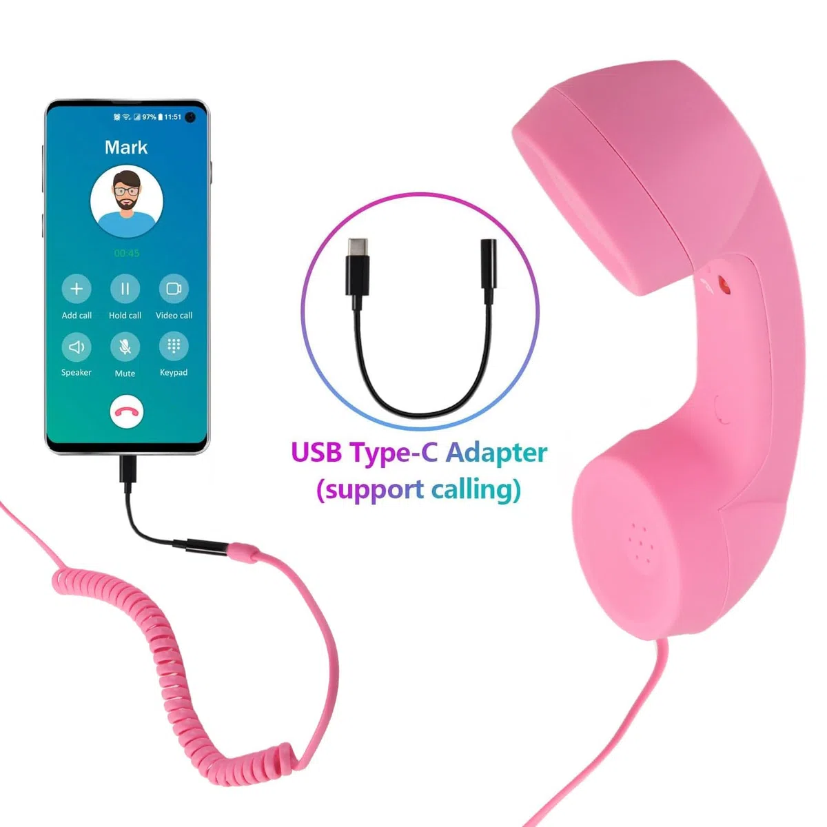 Retro Telefonhörer mit 3,5 mm Klinke, USB Hörer für Mobiltelefone, Lautsprecher und Mikrofon mit Hoher Lautstärke, Einfache Beantwortung von Anrufen