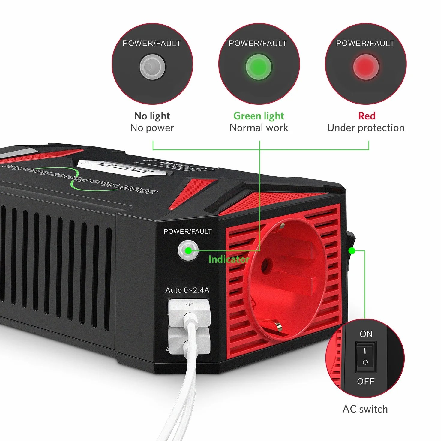 Reiner Sinus wechselrichter 12v auf 230v/BESTEK 300W stromwandler 12 auf 230/steckdose Auto Adapter/Auto wechselrichter,Inverter,inkl. Kfz Zigarettenanzünder Stecker