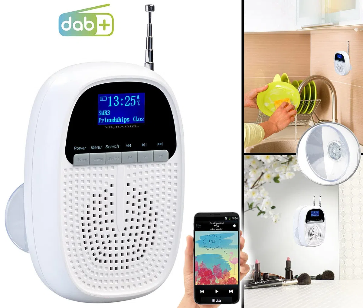 VR-Radio Badradio mit Uhr: Badezimmer-Akku-Radio mit DAB+/FM, Bluetooth, Versandrückläufer (Badezimmer Radio mit Uhr, Duschradio mit, Freisprecheinrichtung)