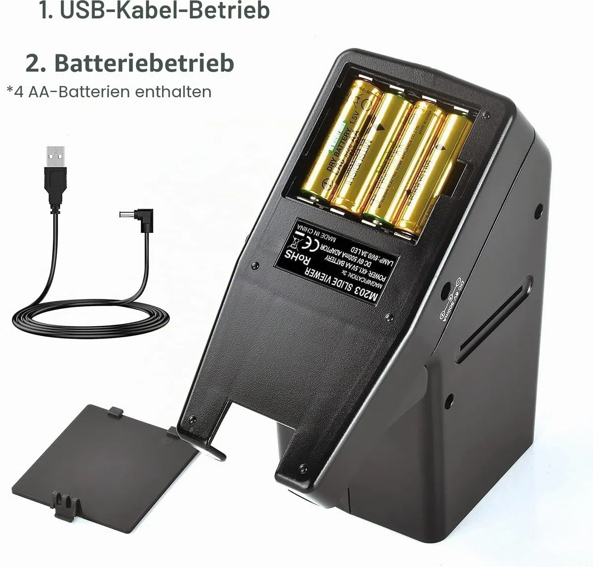 DigitConvert 35 mm Dia-Viewer, 3-fache Vergrößerung, USB-betrieben/Batteriebetrieb, für 35-mm-Folien und Positive Filmnegative (4 AA-Batterien im Lieferumfang enthalten)