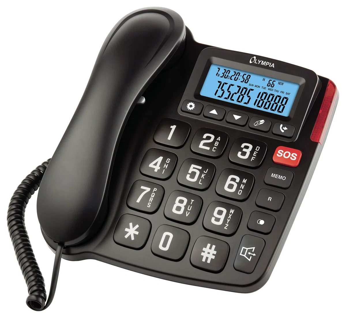 Olympia Großtastentelefon 4520 | Seniorentelefon Festnetz | mit extragroße Wahltasten | Festnetztelefon mit Schnur | hörgerätekompatibel | Senioren Telefon mit Kabel | großes LCD-Display | schwarz